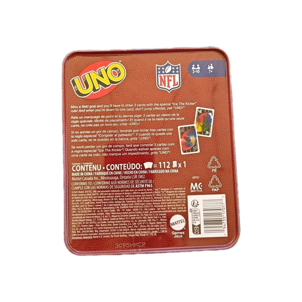 UNO with NFL Team‎ Logos & Special Rules in Storage Tin Box for Kids, Adults.
